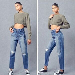 KanCan Blossom Ultra High Rise Belted Mom Dark Wash Jeans